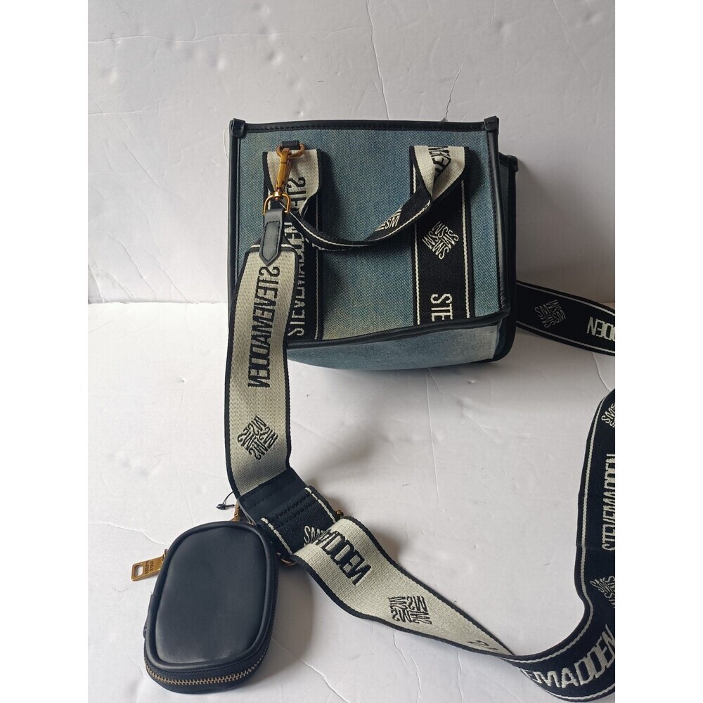 Steve Madden Denim Canvas Satchel Bag ”BWebber-D” Bold Logo Crossbody New
